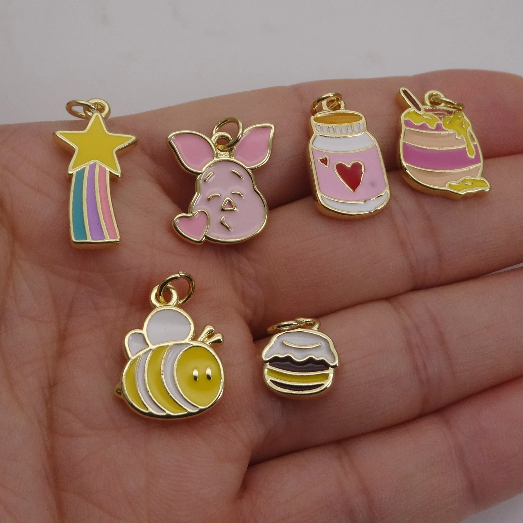 Oil Drip Clown Elf Bear pendant necklace Porket copper gold-plated drip lacquer honey pot DIY necklace jewelry