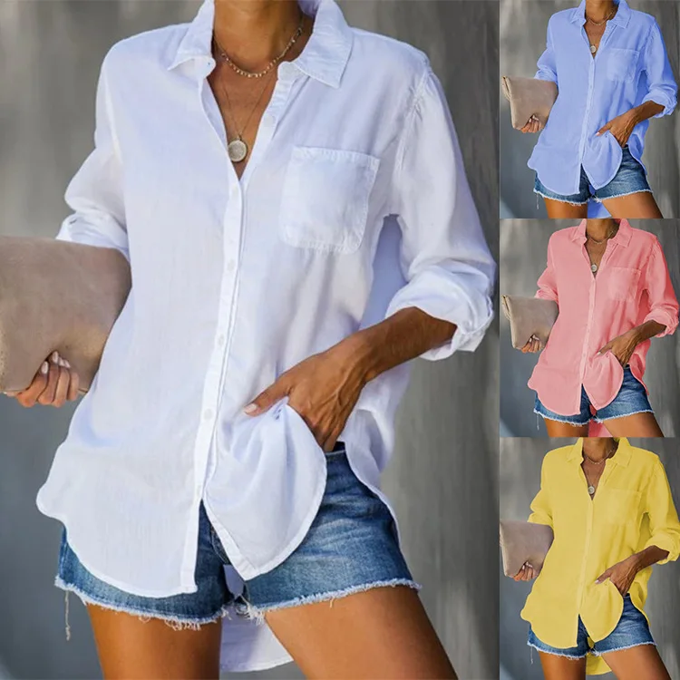 

Women's shirt solid color casual loose breasted shirt women's clothing