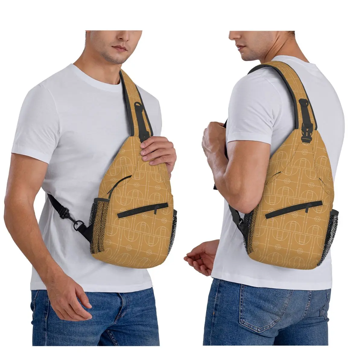 Basketball Court Design Chest Bag Men Sling Crossbody Backpack Chest Bag Travel Hiking Daypack Shoulder Bag
