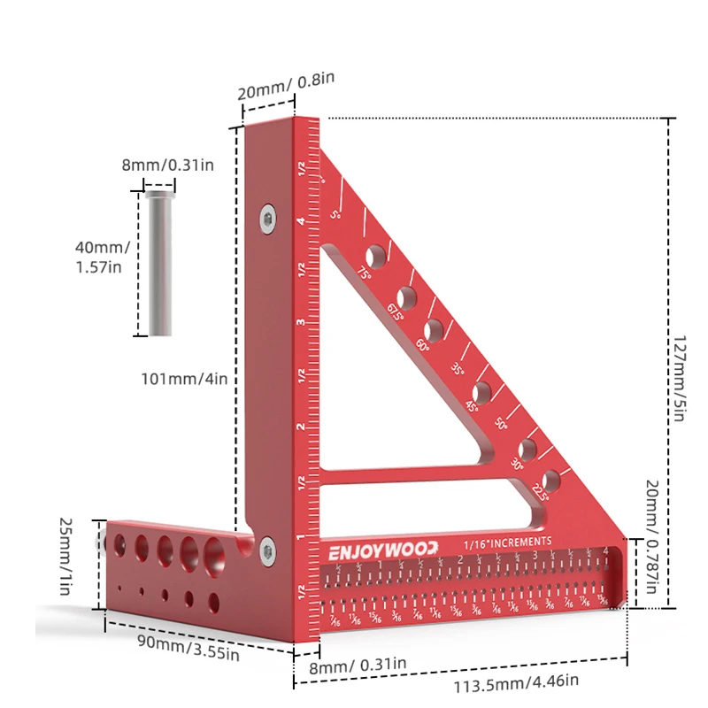Imagem -04 - Enjoywood-régua de Medição Multiangular Régua Quadrada 3d Transferidor de 225-90 Graus Posicionamento de Buracos Ferramenta