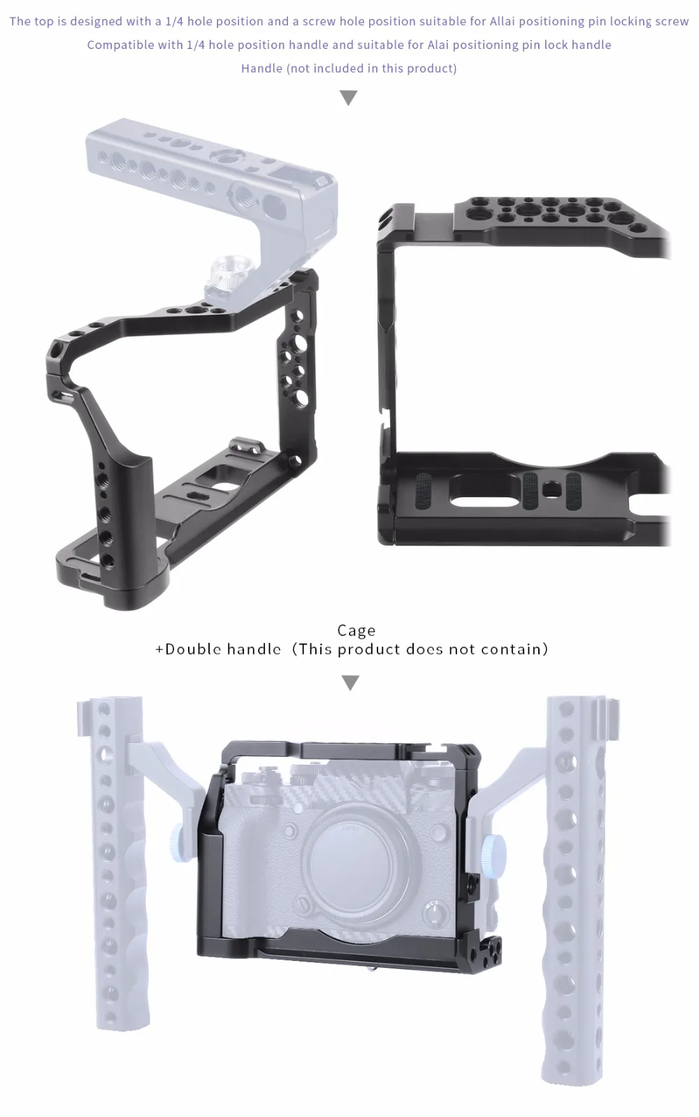 Aluminium SLR Kamera Käfig für Fujifilm X-T3 /XT3/XT2 /X-T2 DSLR Rig Schutzhülle Abdeckung mit Top griff Grip Kalten Schuh Montieren – Detail 7