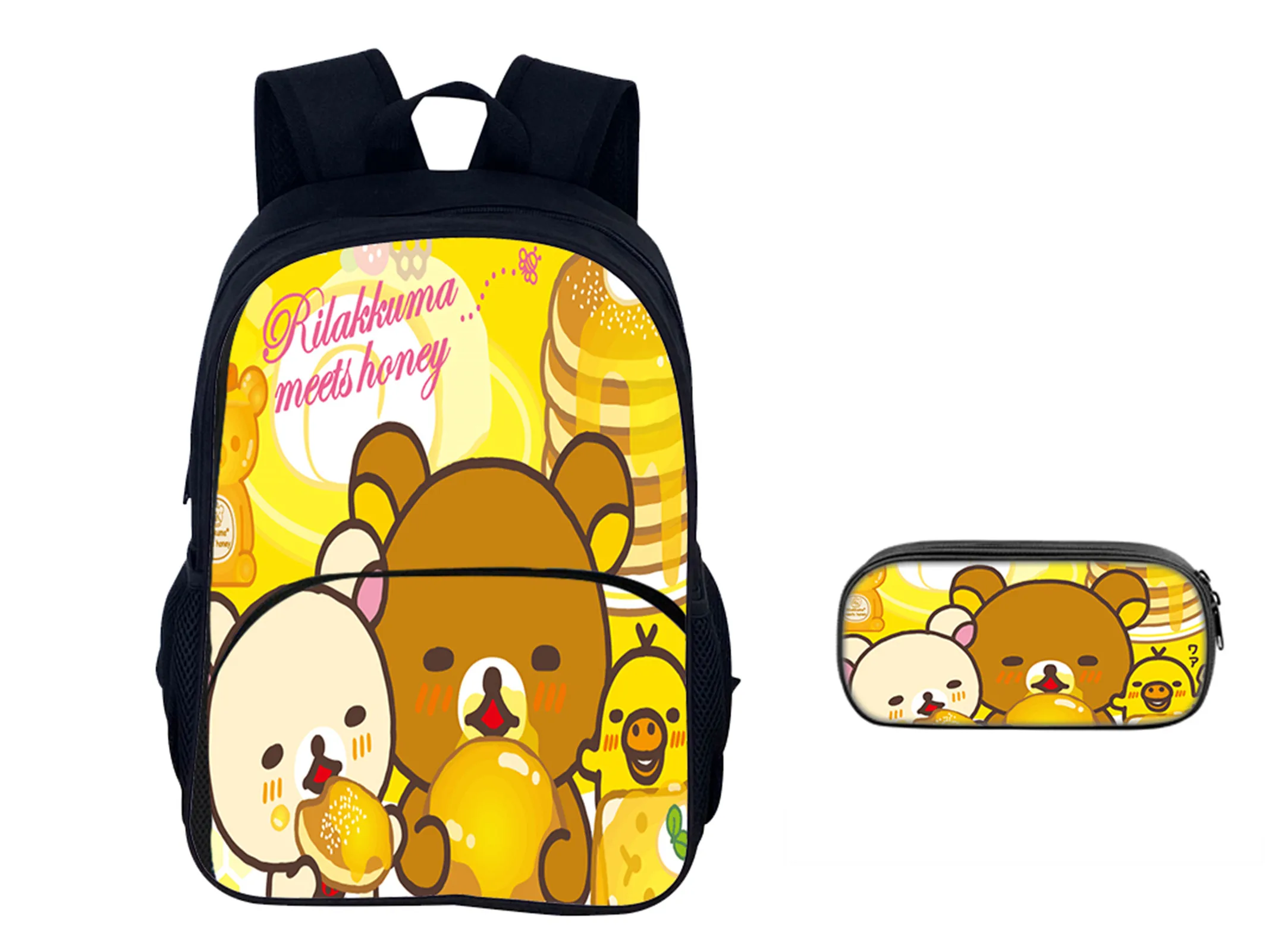 

HOT 2 in 1 Rucksack Set-Front Pocket Rilakkuma Student Backpack and Pencil Case for Unisex Children