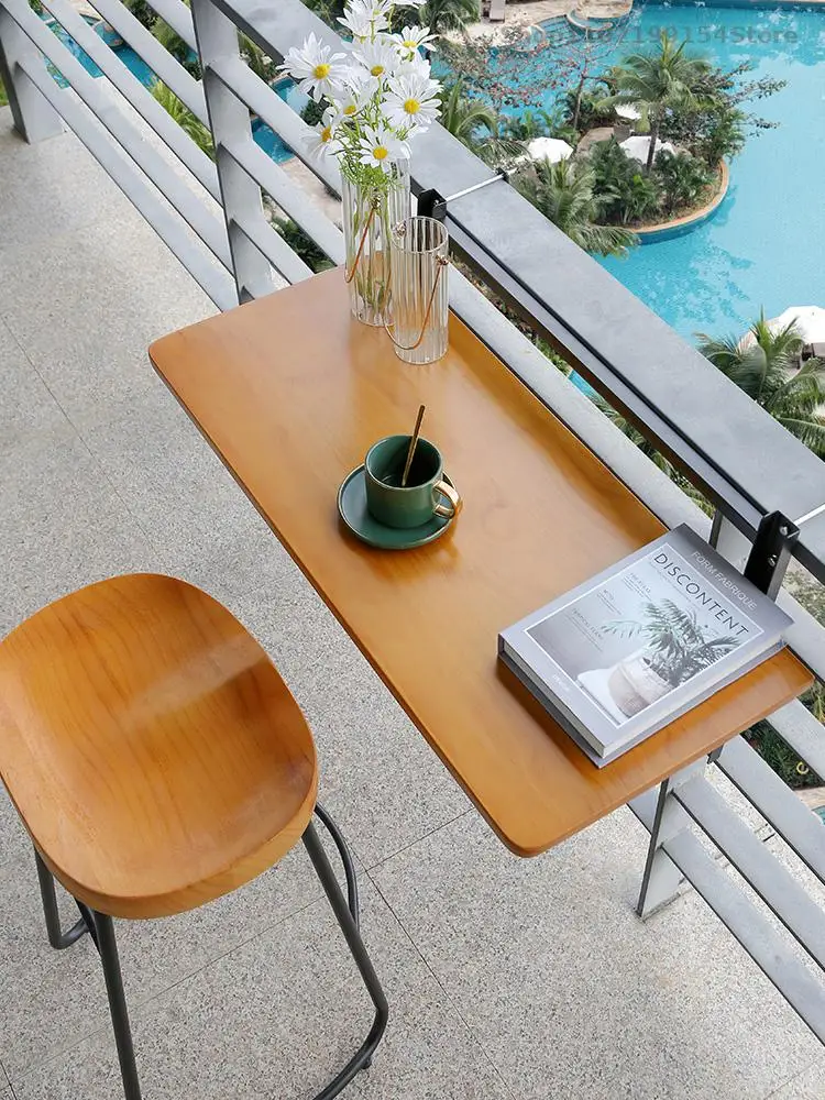 Balcony railing hanging table foldable lift terrace leisure home small bar table window sill guardrail book dining table