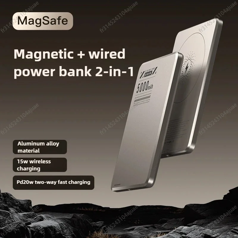 Super Slim Magnetic Power Bank 5000mAh Alloy Shell Battery  Fast Chargeing PowerBank For MagSafe iPhone Samsung HUAWEI