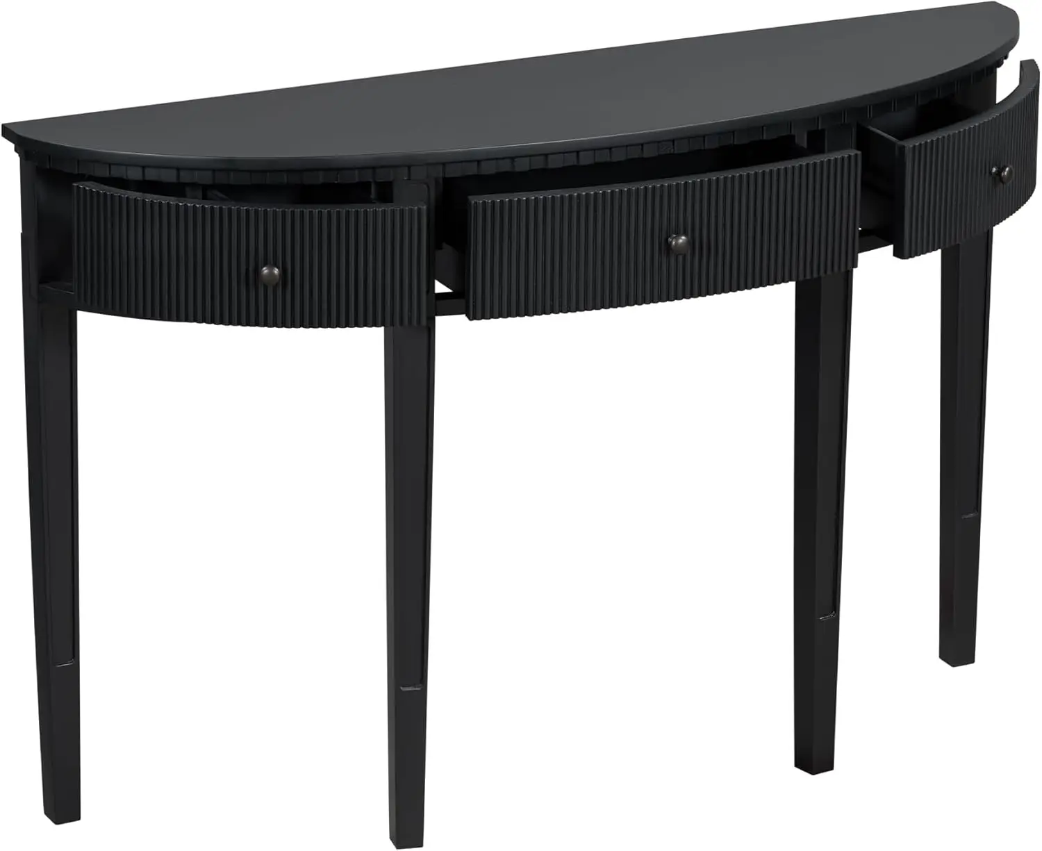 Modern Half-Moon Sofa Console Table with 3 Storage Drawers, Wooden Entryway Hallway Foyer Table