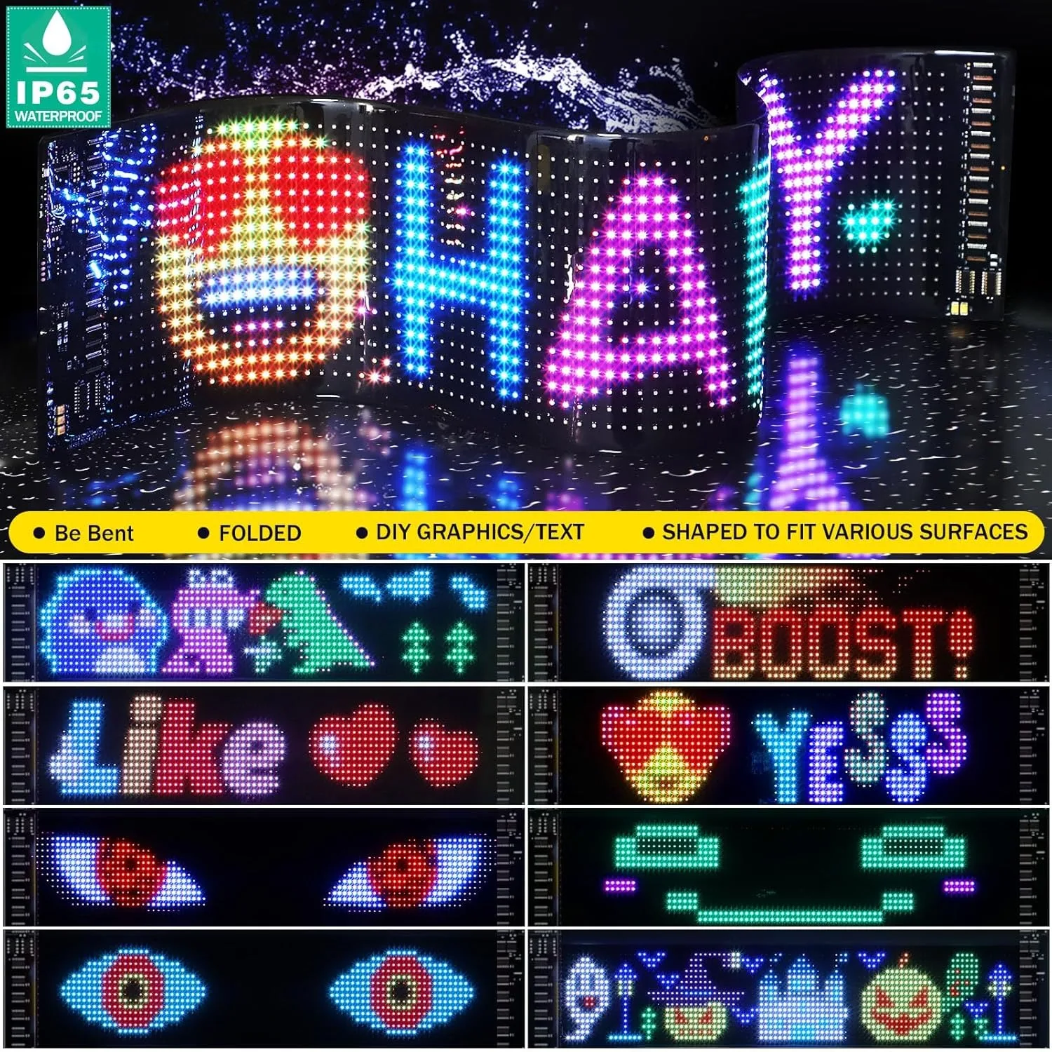 LED Flexible Screen Car Sign for Truck Eyes RGB LED Matrix Pixel Panel Car Sign Animation Remote Control Flexible Display Light