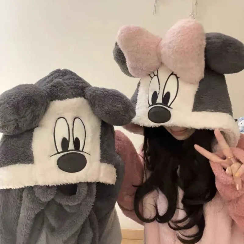 

Disney Couple Mickey And Minnie Hooded Nightgown Women's Coral Fleece And Thick Velvet Pajamas Men's Cute Cartoon Home Suit Set