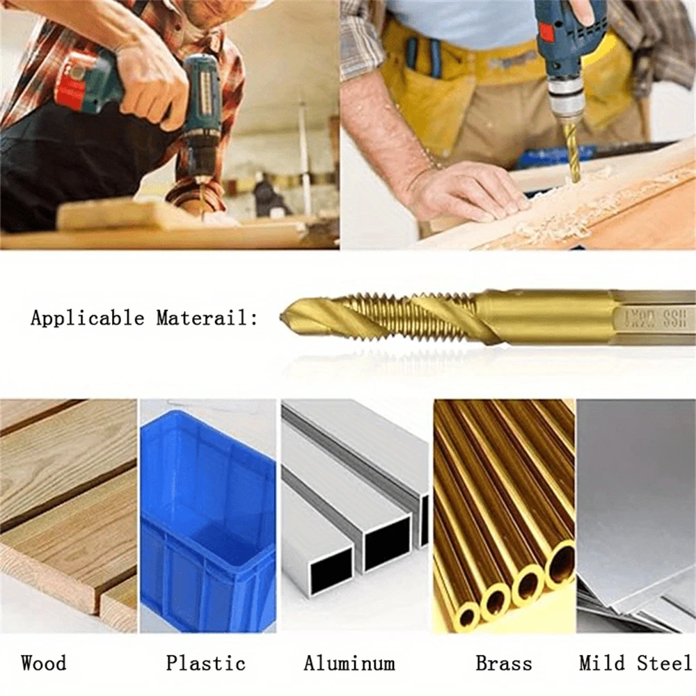 6 Buah Set Mata Bor Keran Sekrup Komposit Berlapis Titanium untuk Penyadapan Sekrup, Lubang Pengeboran Countersink HSS 4341 M3 M4 M5 M6 M8 M10
