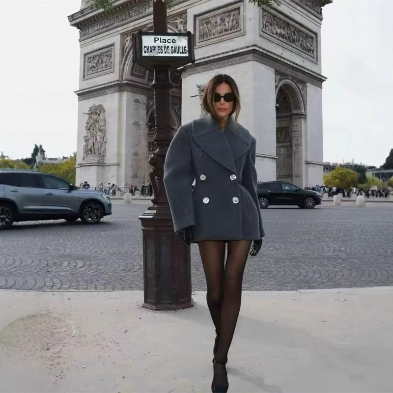 Fashion design Hourglass three-dimensional waist and thin large lapel woolen medium and long coat