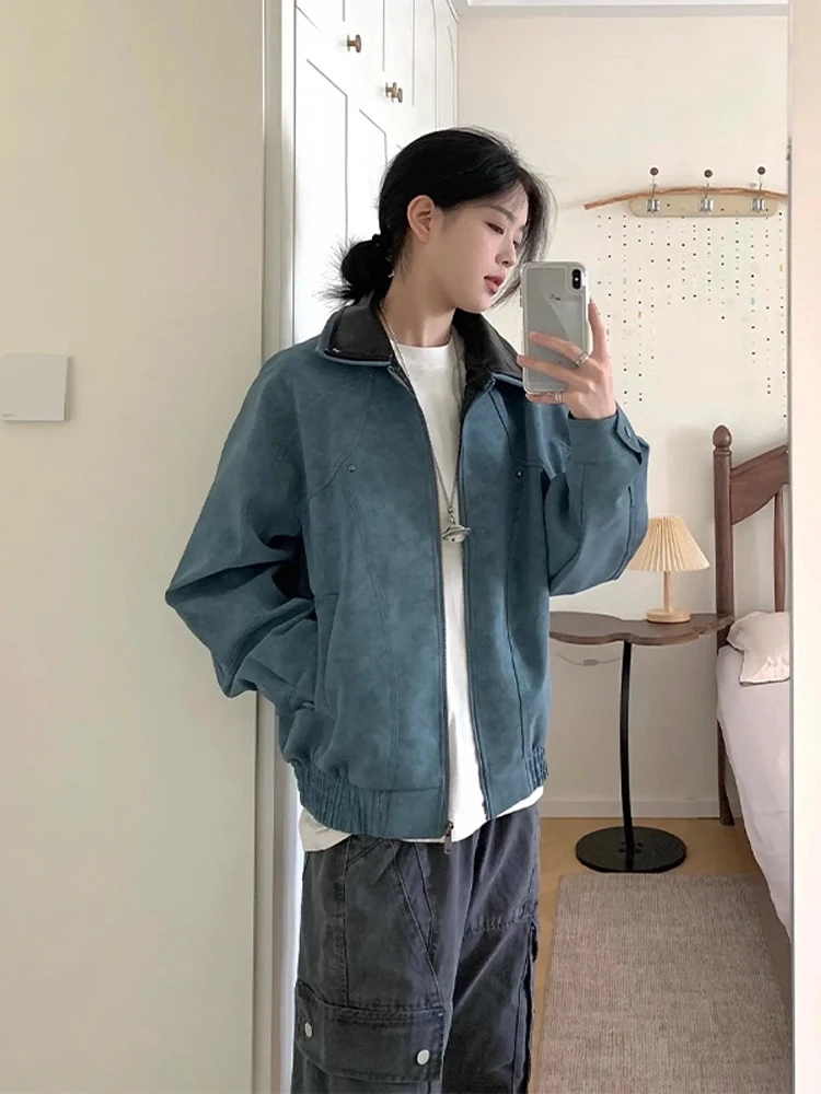 

Cleanfit American Splice Tie Dye PU Leather Jaet Men's ort Sle Autumn Faion Cool And Haome Motorcycle Jaet