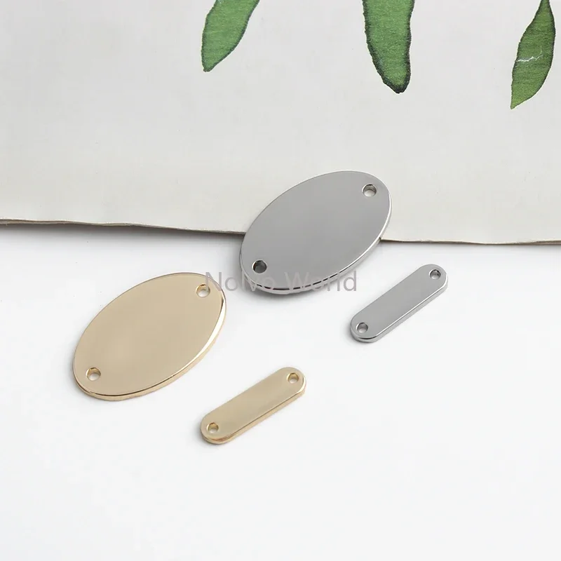 5/20/100PCS 20x6mm,30x19mm Small Rectangle Custom Logo Metal Sew Labels For Knit Clothes Bag Tag With Hole Blank Oval Plate Name