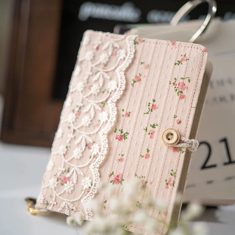 Encaje Rosa flores densas algodón hoja suelta A5A6A7 BinderJournal cuaderno diario cubierta anillo planificadores organizador regalos para niñas