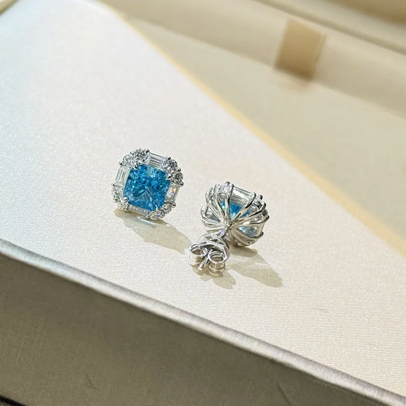 High Quality Hot Brand Anniversary Gifts Luxury Jewelry Earrings For Women Blue Zircon Wedding Sweet Cute Bow Stud Earring Pin