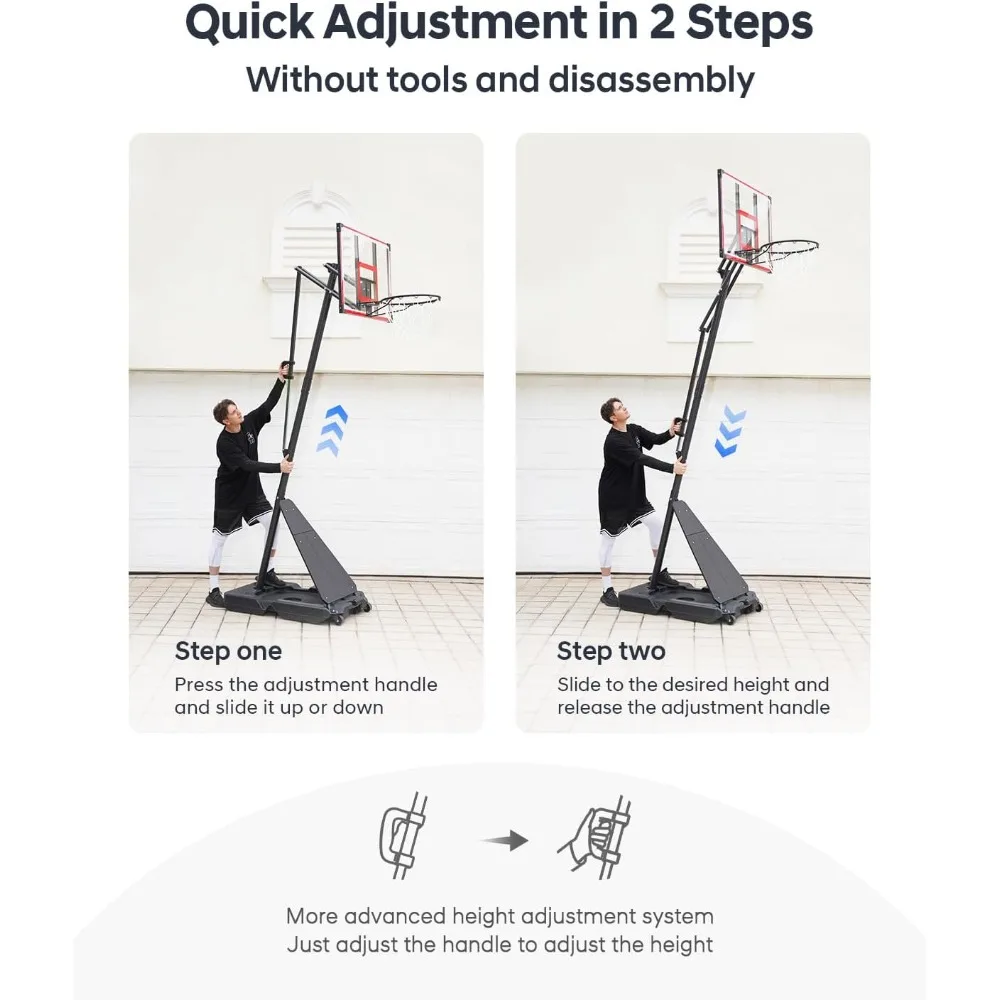 Adjustable Outdoor Basketball Hoop 4.8-10 Feet, 44 Shatterproof Backboard, Portable Basketball System with Rebound Plate