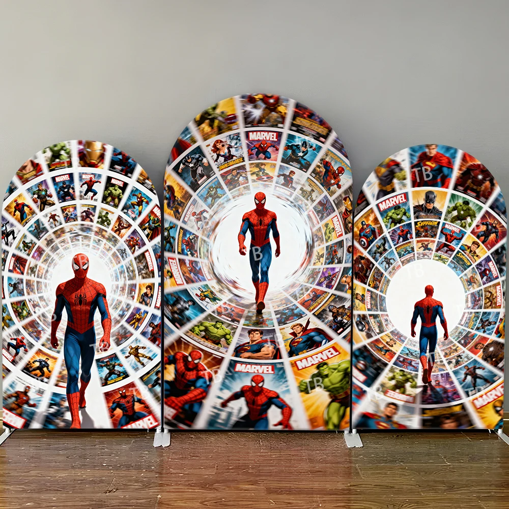 

Spider Man Arch Backdrop Cover Marvel Superhero Comic Collage Design For Boys Birthday Party Photo Booth Background Decor Prop