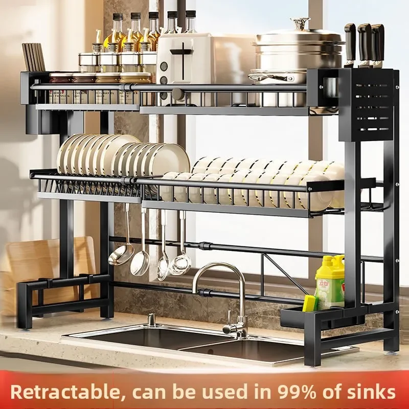 Retractable kitchen sink rack, countertop, dishes drain, basket, sink, dishwasher, tableware box, filtered water storage