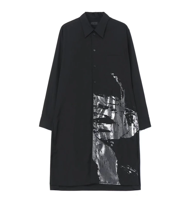 Dark Aesthetic Mid Length Shirt Unisex,Abstract Ink Painting Print Cotton Long Shirt YamamotoStyle Street Top