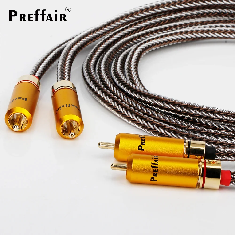 Preffair 1 Pair Gold-Plated RCA Signal Cable X459R1786 16-Core OCC Silver-Plated Copper Conductors PVC Insulation 6.6mm Diameter