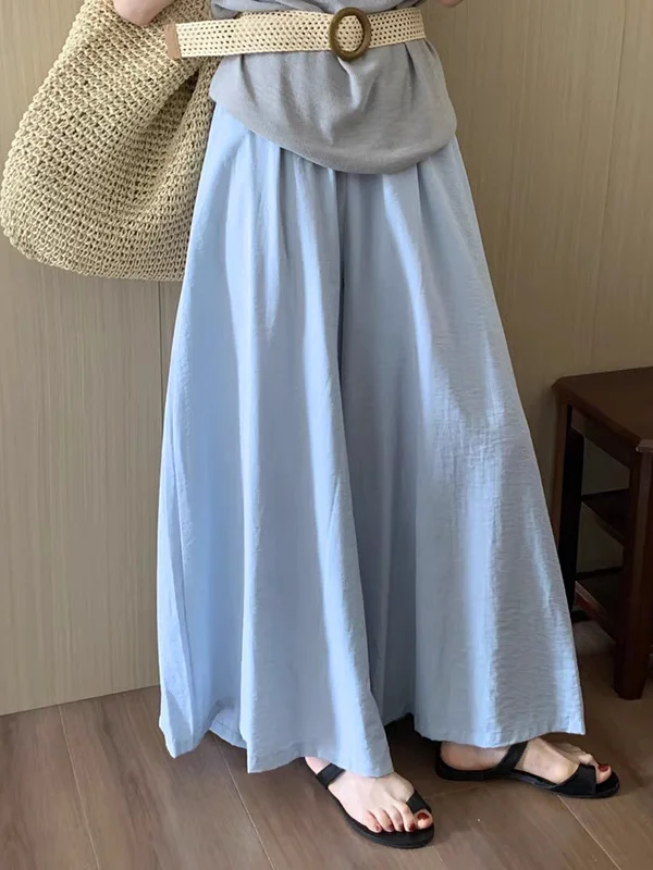 

Summer 2025 New Sle Women's Wide Leg Pants Skirt Casual Cotton Linen Weave Belted Loose Fit High Waist Long Trousers