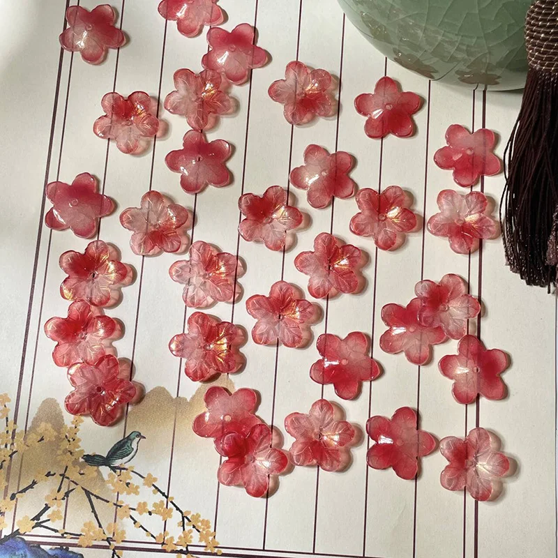10PCS 21MM Glass Colorful Flower Beads Caps Sakura Flower Shape Beads For Jewelry Making DIY Headwear Earring Accessories Bulk