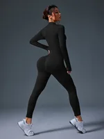 Half Zip Jumpsuit Women Gym Bodysuit Long Sleeve Activewear Set Running Workout Romper Fitness Overalls Sportswear Yoga Clothes - Image 2