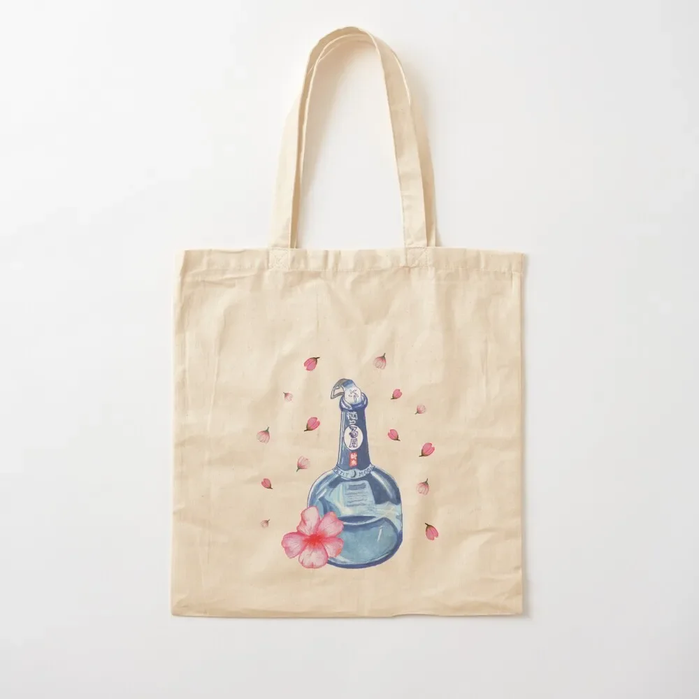 

Round Blue Bottle and Pink Sakura Flowers Japanese Pattern Tote Bag Shopper bag Candy bags Women's beach bags Shopper Tote Bag