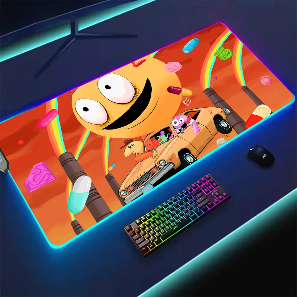 Cartoon S-Smiling Friends Mouse Pad RGB LED Light Non-Slip Rubber Base Waterproof Office PC Home Best Price Desk-Mat USB Large