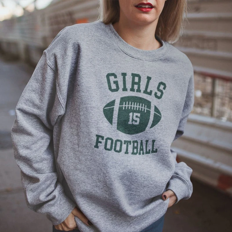 

Girls Is Football Funny Baseball Graphic Sweathirts Women Friends Tv Shows Sweatshirt Long Sleeve Crewneck Jumpers Gray Fans Top