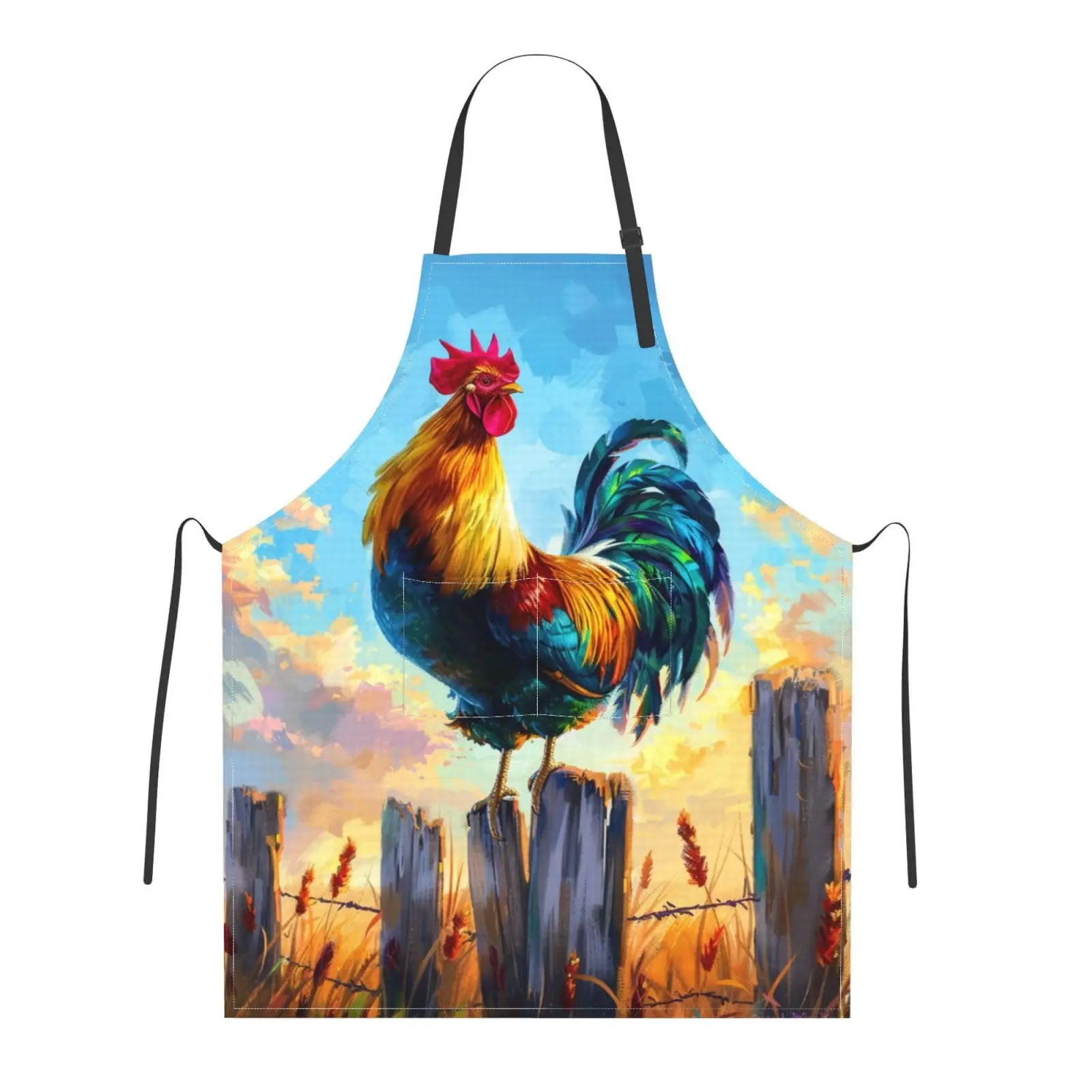 

Colorful Rooster Crowing Apron For Women Men With Pockets, Unisex Apron With Adjustable Neck For Home Kitchen Decor Apron