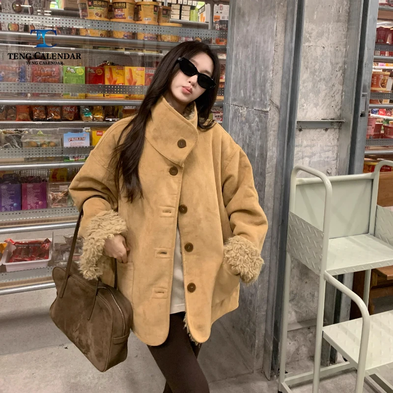 Women's Thick Loose Double-Sided Imitation Lamb Fur Jacket One-Piece Motorcycle Suit Winter 2026 New Model