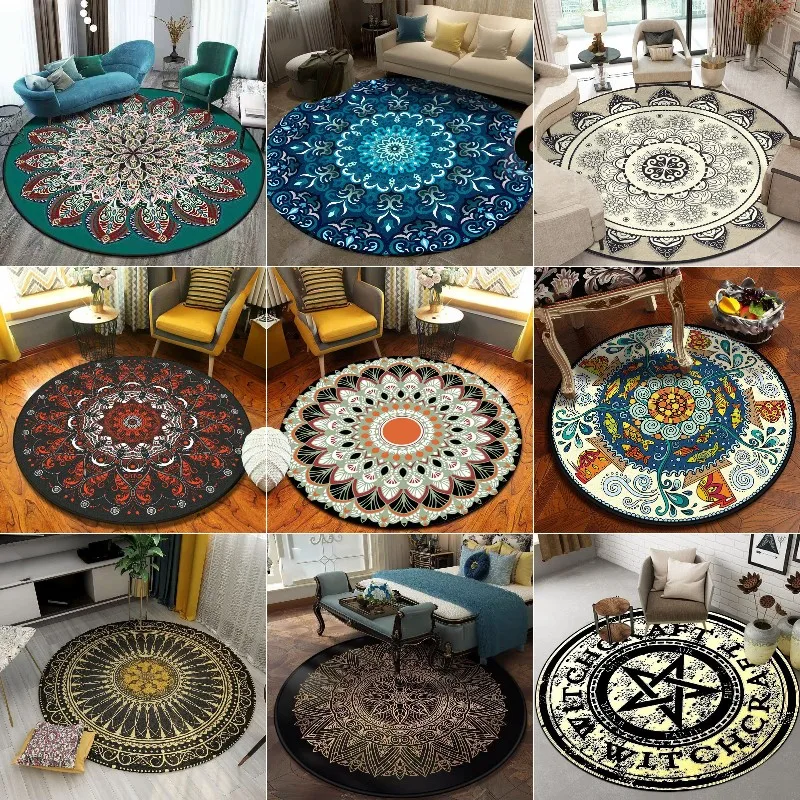 Round Carpet Ethnic Mandala Living Room  Floor Mat Chair Sofa Children   Decorative  Mode