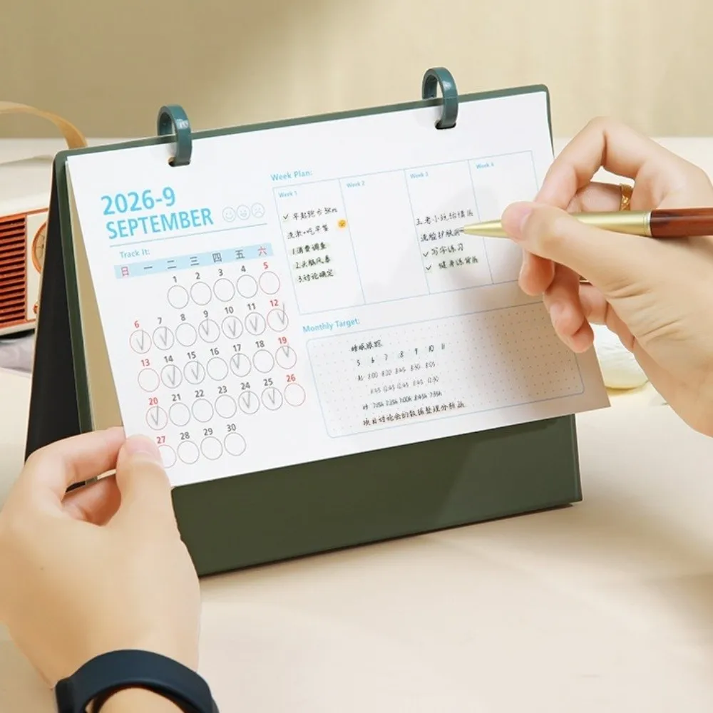 

Chinese Style 2026 Desk Calendar Month Date Display Coil Binding Monthly Planner PU Leather Simple Horse Year Calendar