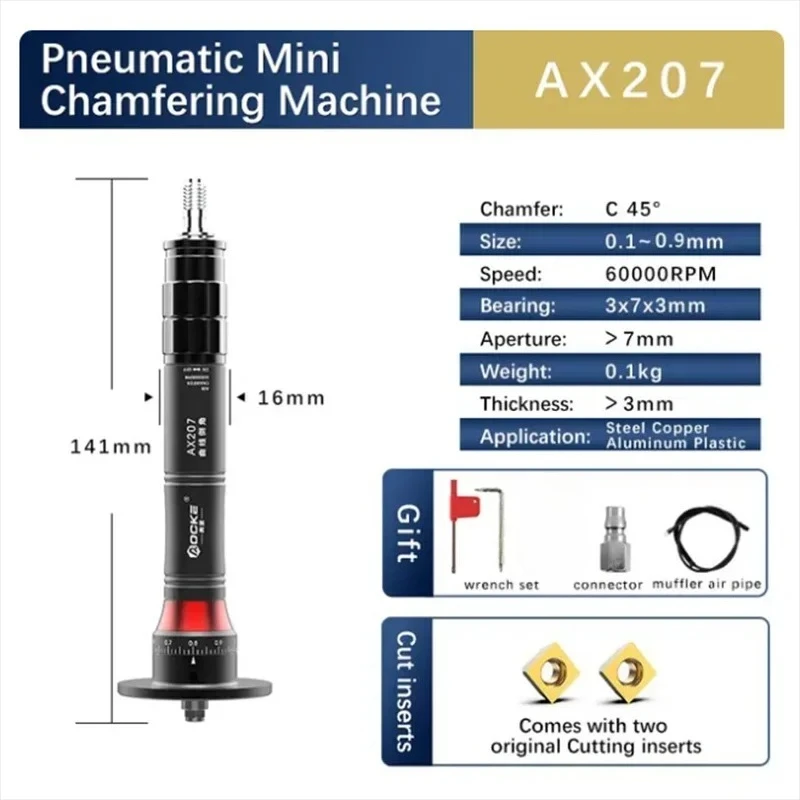 

AX207 Mini Pneumatic Chamfering Machine 45 Degrees Metal Deburring Chamfer Tool Handheld Adjustable With Blades New