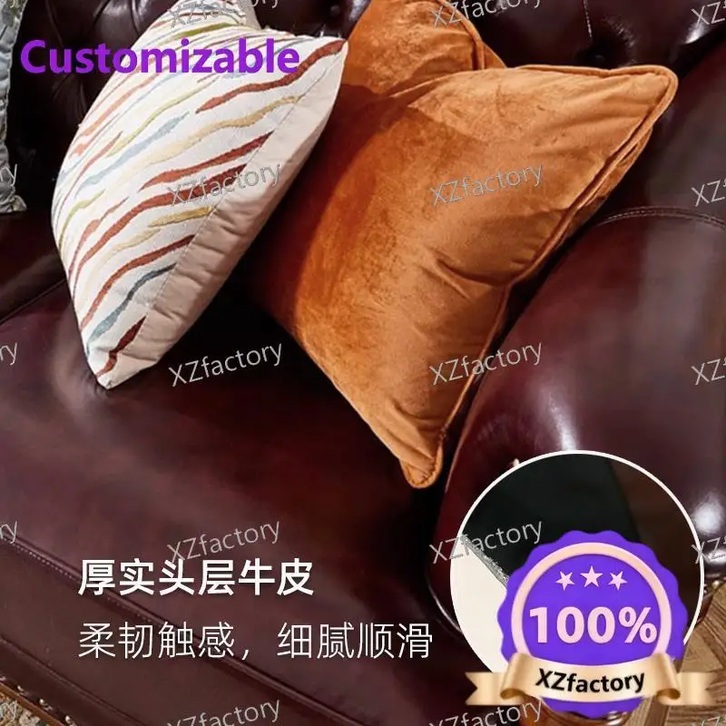 Factory Direct 2026 Top RatedAmerican leather sofa European living room solid wood villa first floor cowhide sofa large apartmen