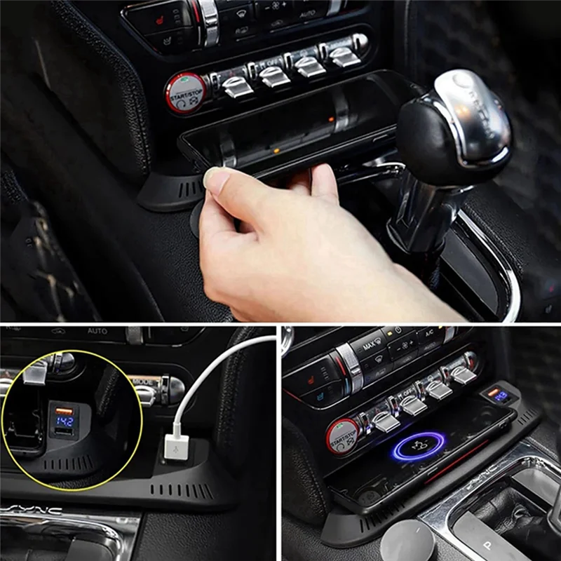 

Car 15W QI Wireless Phone Charging Pad Panel Mobile Phone Fast Wireless Charger Parts For Ford Mustang GT 2015-2021