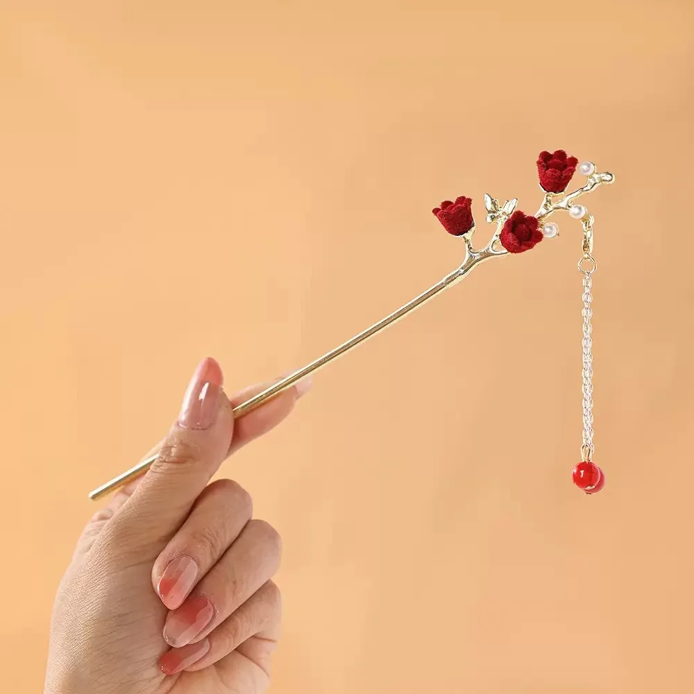 دبوس شعر فينيكس أثيري دوار شرابات مطرزة أنيقة على شكل زهور عصا شعر Hanfu كعكة منخفضة إكسسوار شعر عتيق