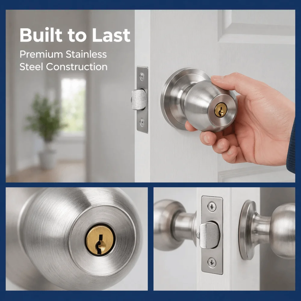 Security Stainless Steel Tubular Lockset Easy Installation Keyed Entry Door Handle Lock Set Ball Door Handle Office