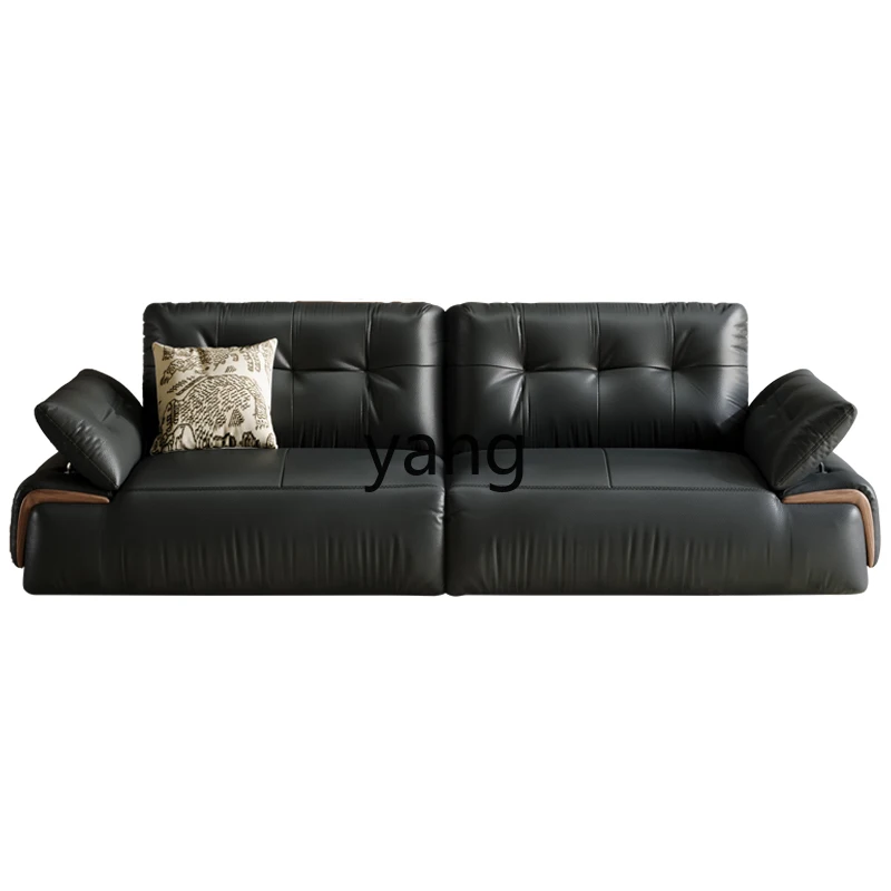 LTT light luxury leather sofa straight row tofu block large apartment living room sofa