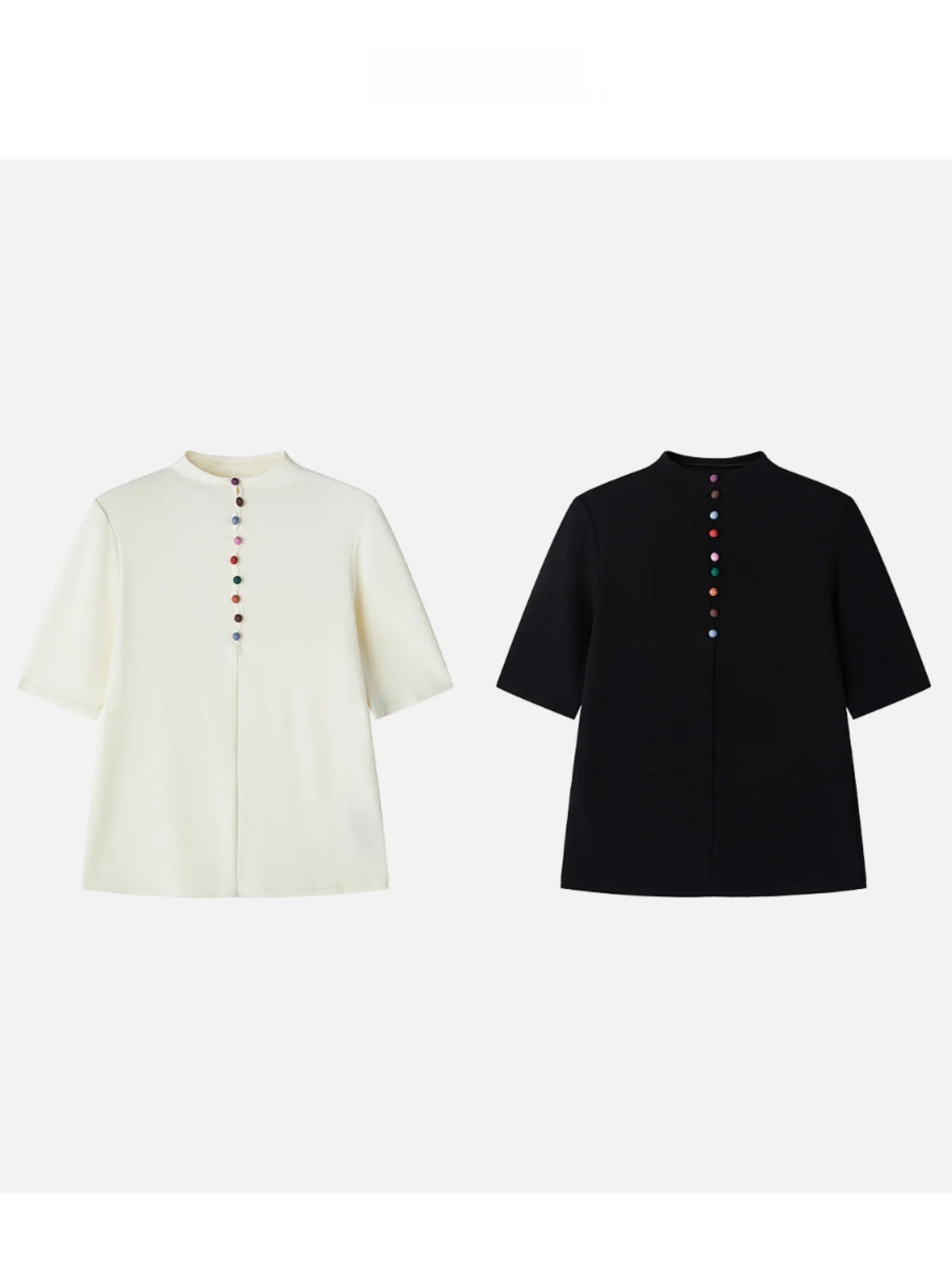 

JINGJING2025 Soft Silk Cotton T-irt Bule Design One-Row Bule Human Silk T-irt Women's Faion Casual Top