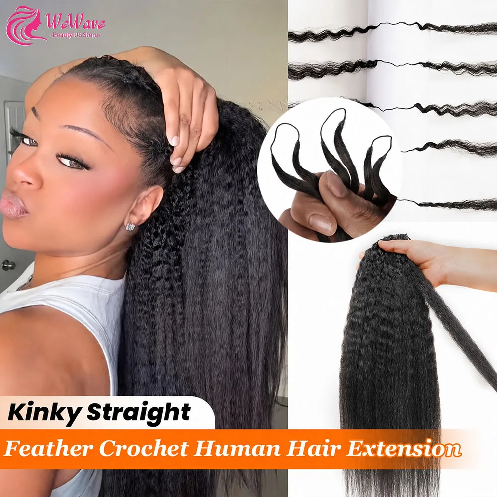 WeWave 14A Kinky Straight Crochet Human Hair Extensions Pre Separated Feather Knotless Invisible Crochet Hair For Black Women