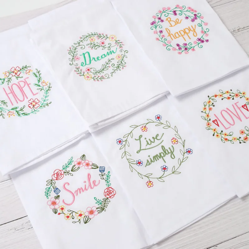 Wedding Embroidered Napkins, Cotton Cloth for Kitchen, Dining, Wedding Decoration,Kitchen Towels, Linen Nappe De Table, 6Pcs