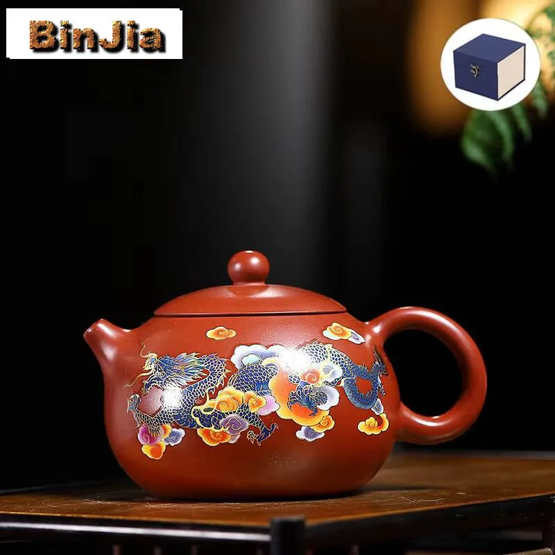 

380Ml Exquisite Yixing Purple Clay Teapots Famous Master Handmade Colour Enamels Pot Raw Ore Dahongpao Mud Kettle Zisha Tea Set