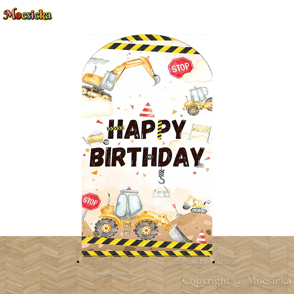 Mocsicka Construction Theme Birthday Party Arch Cover Background Photography Tractor Warning Strip Backdrop Decor Kids Baby Show