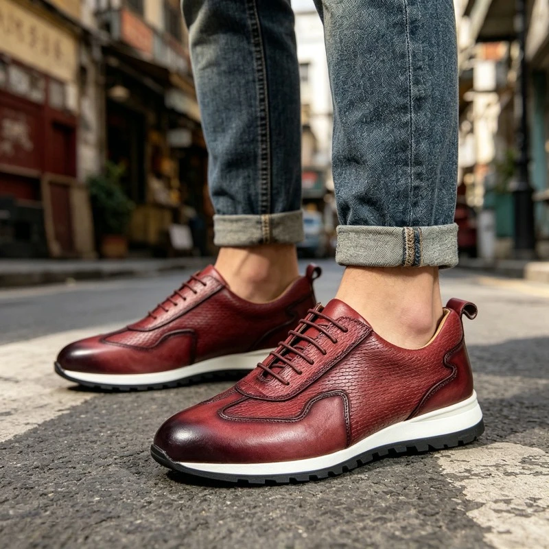 Men's Leather Casual Sneakers Comfortable Lace-Up Non-slip Men Outdoor Jogging Shoes Breathable Men Training Shoes