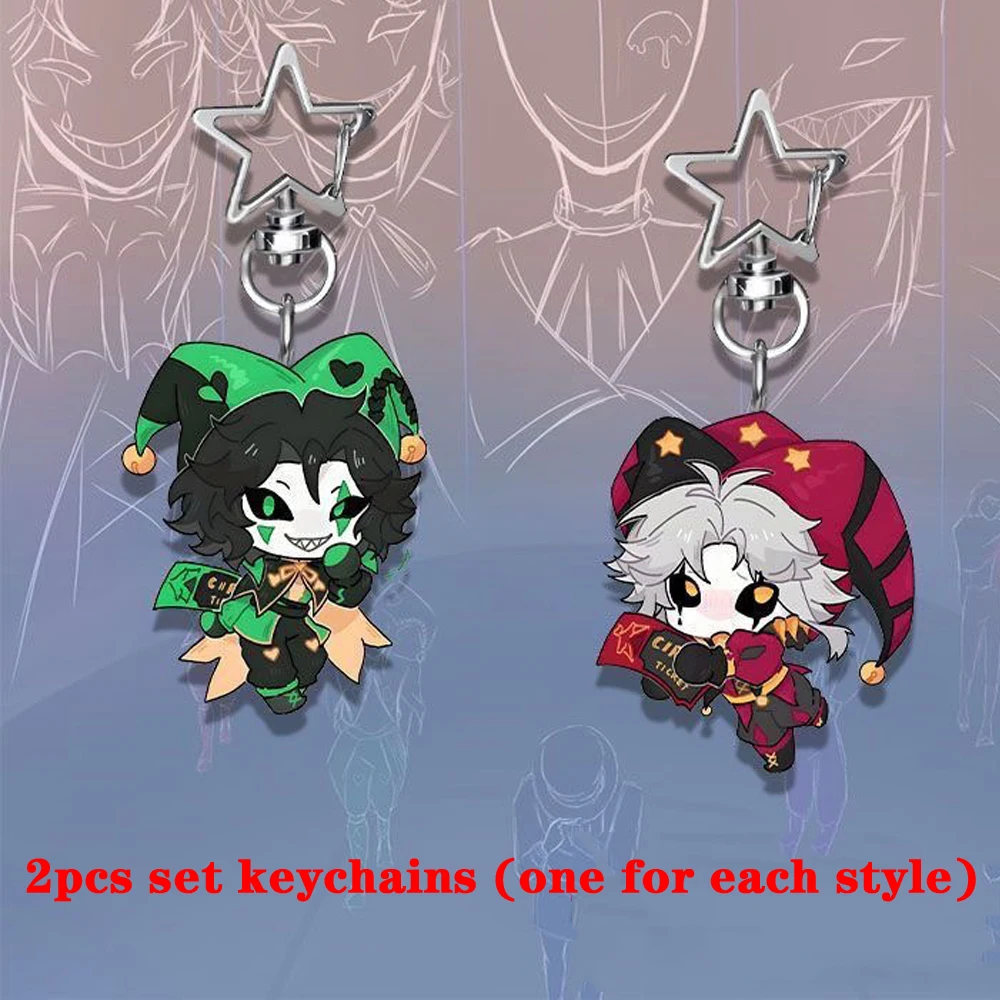 

2pcs Set Super Cute Freak Anime Game Pierrot and Harlequin Circus Keychain Ring Keys Chain Keyring Backpacks Decor Pendant Toys