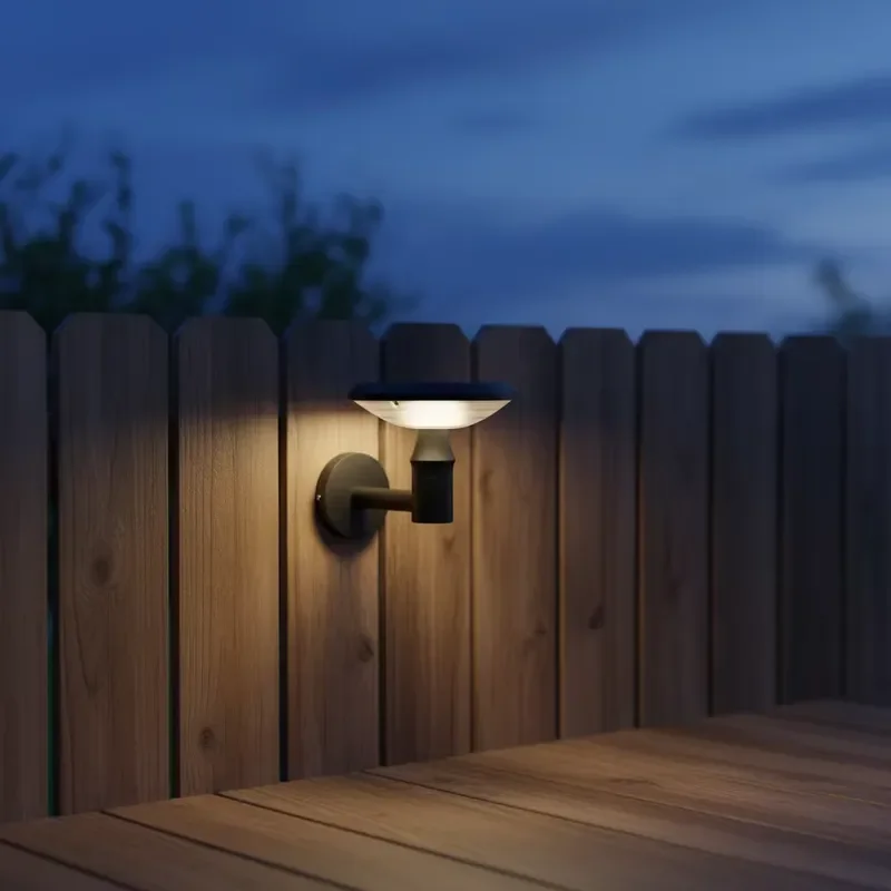 Modern Round Solar LED Wall Lamp IP65 Waterproof Outdoor Garden Light with Monocrystalline Panel for Yard Patio Decoration