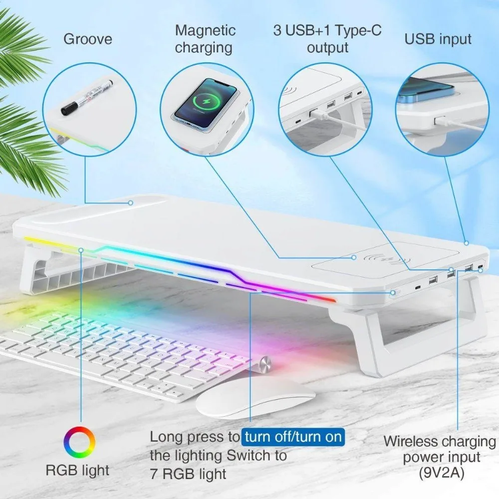 Monitor stand laptop stand desk USB HUB 15W wireless charging RGB light kit set tool pack