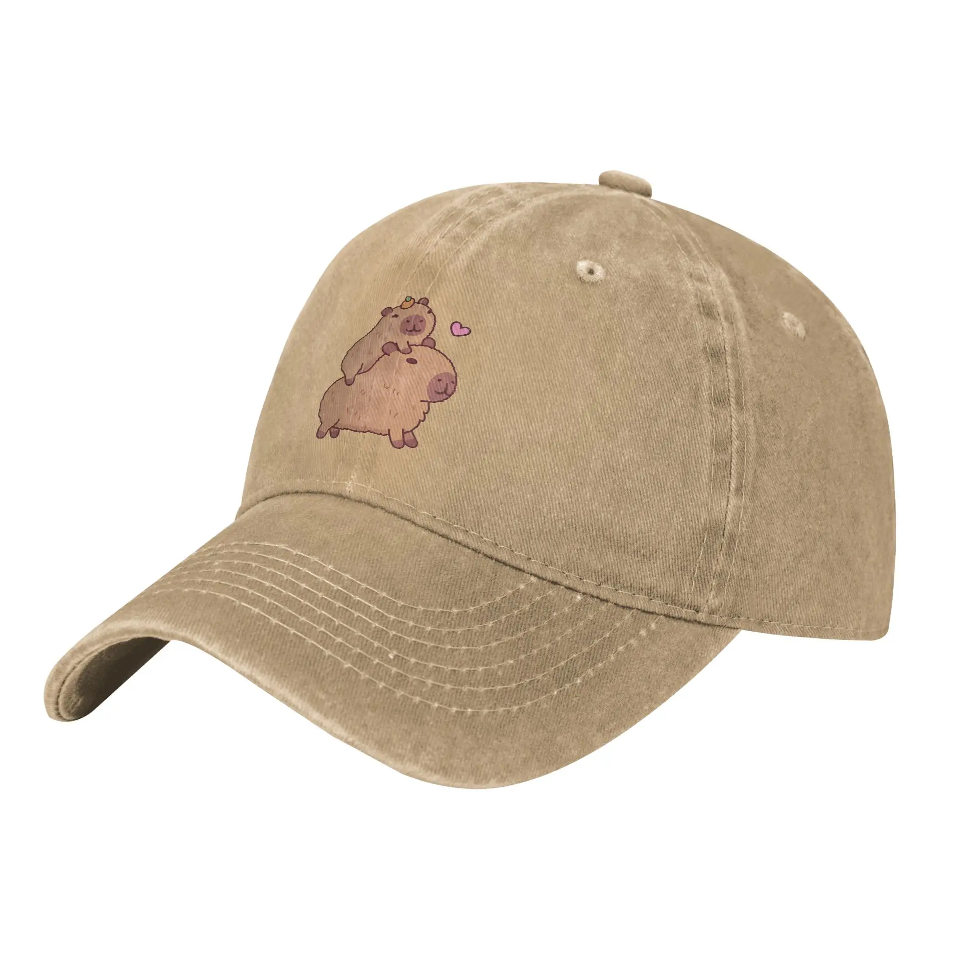 Casual Cute Baby Capybara Hitching A Ride Baseball Caps Men Women Distressed Washed Sun Cap  Outdoor Workouts Fit Caps Hat