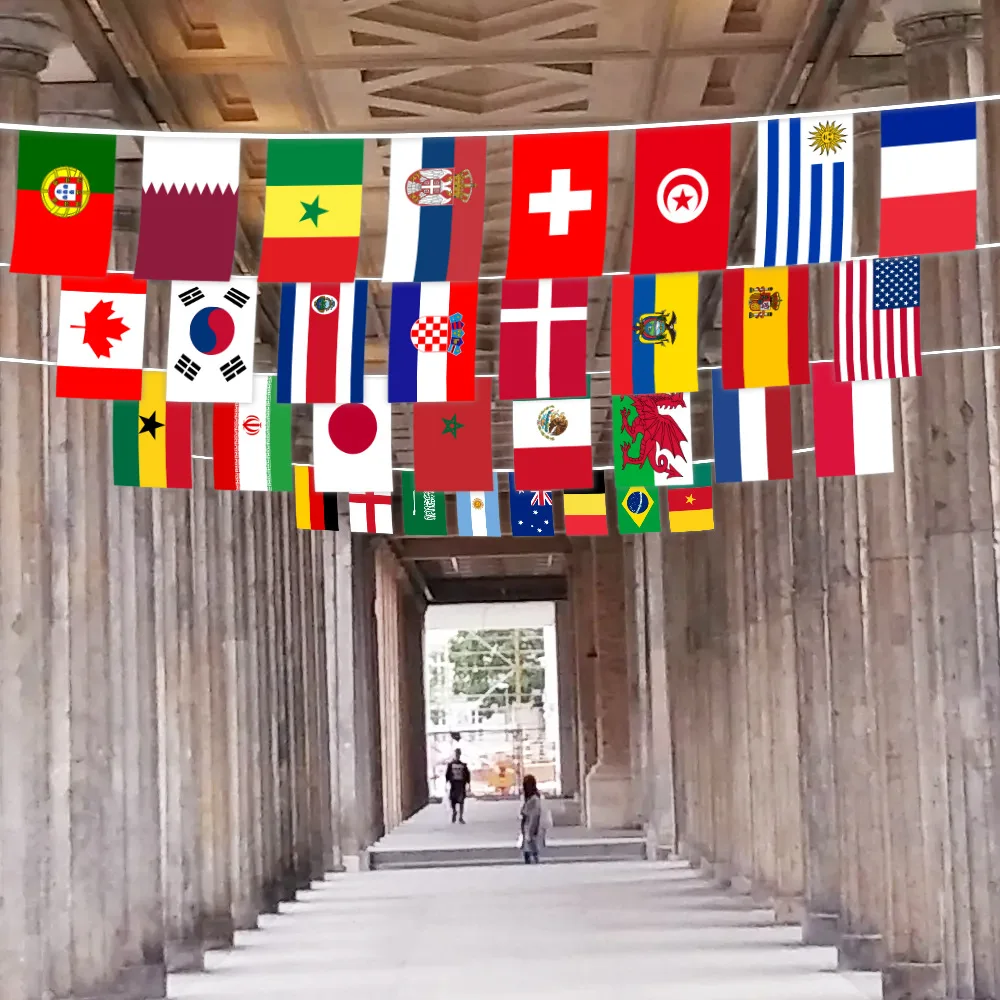 32 Countries String Flag Sports Cup flag 14cmx21cm and 20x30cm String flag for Hanging bar decoration string For Grand Opening