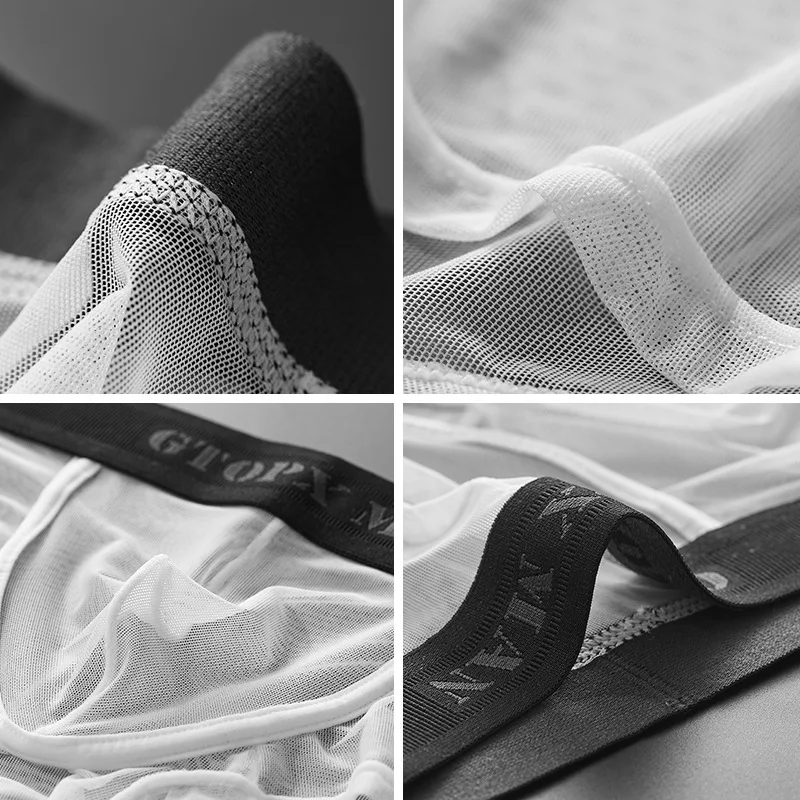 Мужское нижнее белье для геев, сексуальные прозрачные шорты-боксеры, прозрачные сетчатые U-образные выпуклые сетчатые трусики, черные, белые, Ropa Interior Transparente